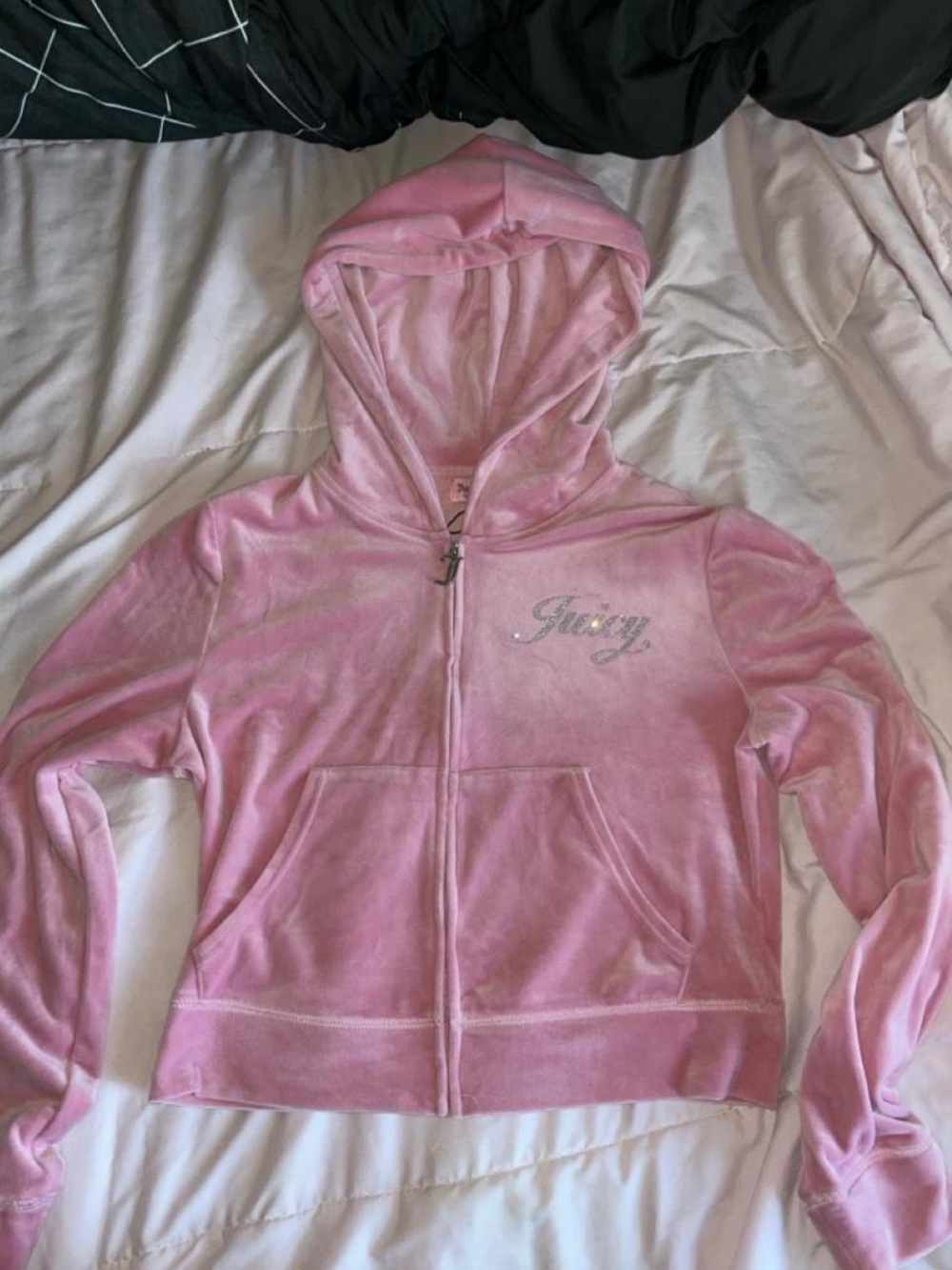Juicy Couture 2pc set Pink Velour Zip Hoodie with Rhinestone Logo